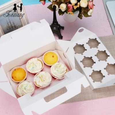 China Zexwrap Handmade Customized 4 6 Hole Baking Packaging Wedding Dessert Pastry Cupcake Box With Handle And Tray for sale