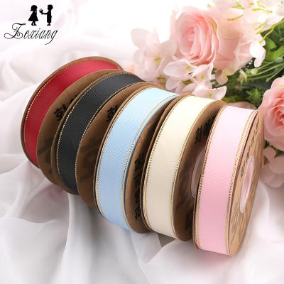 China Wholesale 2.5 cm *35 yards Grosgrain Gift Wrapping Satin Ribbon Both Sides Gold Wrapping Polyester Ribbon for sale