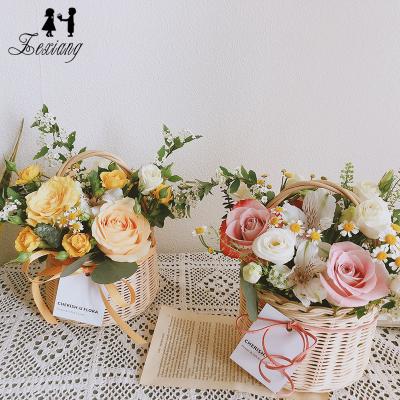 China Idyllic Wisteria Basket Artificial Flower Round Creativity China Zexiang Style Hanging Flower Basket Rattan for sale