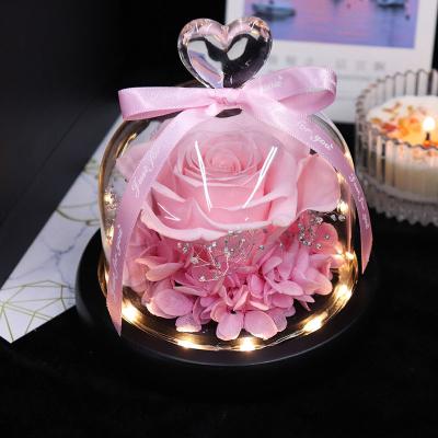 China Waterproof Flower Peach Heart Glasscover Ornament Valentine's Day Mother's Day Eternal Gift for sale