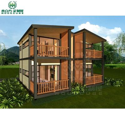 China Self Heating Wall And Floor System 2 Stories Prefab Homes With Flat Roof And A Balcony for sale