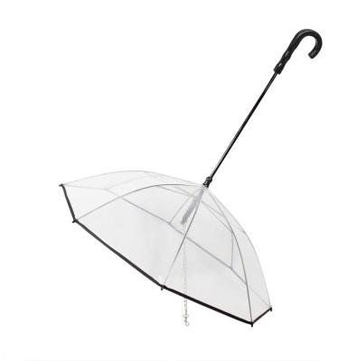 China New Pet Umbrella Pull Rope Umbrella Transparent Dog Stored Assembled Walking Supplies In Rainy Days for sale