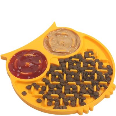 China 2021 Owl Pet Slow Food Feeder Silicone Dish Viable Creative Dog Anti-Clog Slow Bowl Sucker Licking Mat for sale