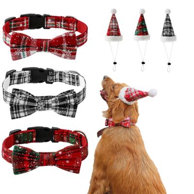 China Stocked Christmas Dog Hat Dog Collar Snowflake Holiday Dog Bowknot Bow Tie Collar for sale