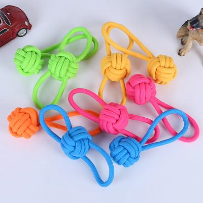 China 2021 New Solid Color Cotton Viable Rope Dog Small Toy Set Interactive Toy For Medium Dogs Chew Rope Ball Pet Toys for sale