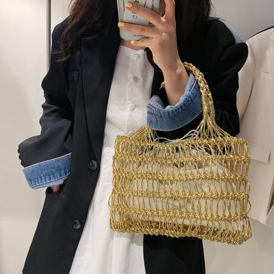 China Fashion Handbags Gold Casual Rattan Straw Purses Women Custom for sale