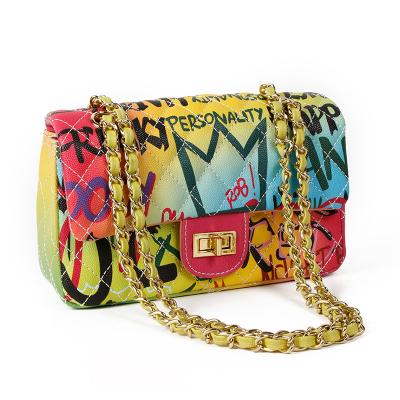 China Wholesale custom fashion rainbow color graffiti pattern handbags pinch waist bags for sale