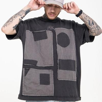 China Fashion Hip Breathable Pop Streetwear Splice Goth Skeleton Black Punk Vintage T-shirts Print Oversize Loose T-shirt Tops for sale