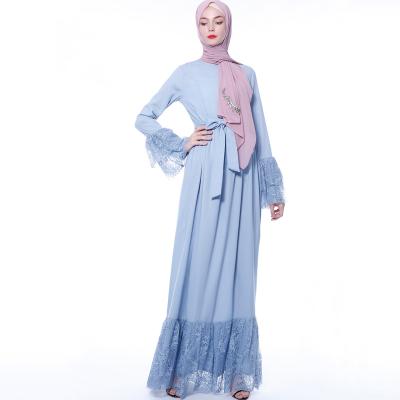 China Muslim Prayer Dress Lace-Paneled Tight Ruffled With Sash Arabic Maxi Abaya Dress S/M/L/XL/XXL Long Sleeve for sale