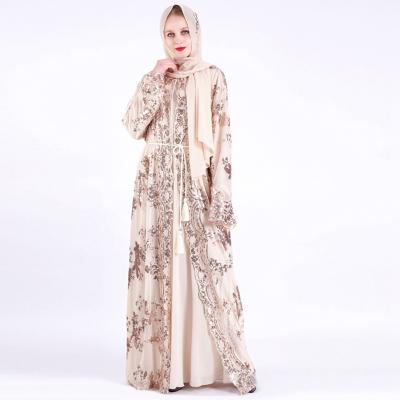 China Polyester 100% 2021 New Long Sleeve Solid Color Embroidery Mesh Lace Big Veils Dress For Muslim Women for sale