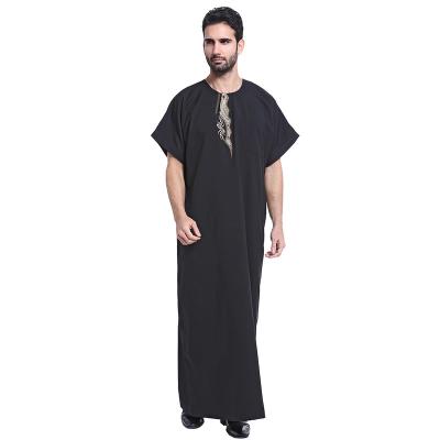 China High Quality Comfortable Loose Muslim Round Collar Designs Arabic Thobe Embroidered Men S-3XL for sale