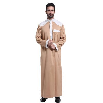 China New Polyester Design Muslim Contrast Detailed Full Sheath Mens Thobe Daffah Thobe Saudi Islamic Clothing for sale