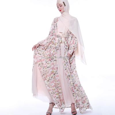 China High Quality Polyester Flower Chiffon Abaya Coat Style Flower Chiffon Abaya Coat Style for sale