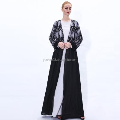 China High Quality Polyester Flower Chiffon Abaya Coat Style Flower Chiffon Contrast Color Abaya Coat Style for sale