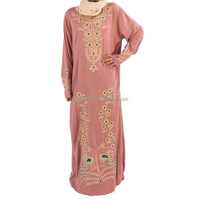 China Air Custom Exquisite Embroidery Diamond Fabric Closed Pink Eid Abaya For Islamic Dress for sale