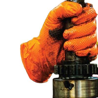 China Anti-impact 8 mil 9 inch diamond texture orange nitrile heavy duty industrial mechanic gloves for sale