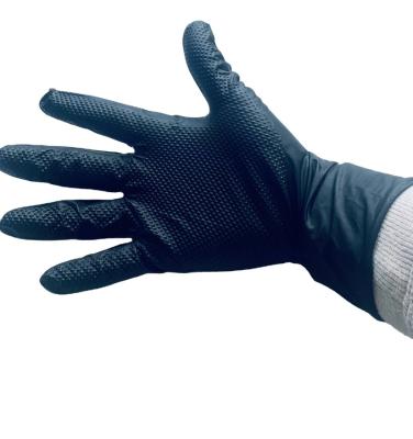 China Anti-impact 6mil 9 inch Diamond Texture Heavy Duty 100% Heavy Duty Industrial Mechanic Gloves Black Orange Nitrile Gloves for sale