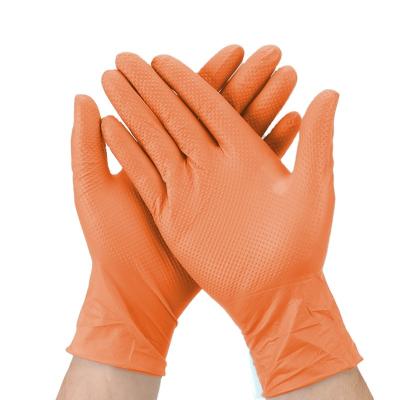 China 6 Mil Industrial Orange Nitrile Gloves Garage Duty Car Repair Use Single Layer Diamond Resistant Mechanical Gloves for sale