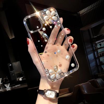 China Luxury Anti-fall Dropshipping Fashion Backrest Diamond Flower Clear Soft Phone Case Cover For iPhone 12 Mini Pro Max 11 X XS XR 7 8 plus for sale