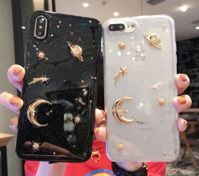 China Luxury Bling Anti-fall Drop Sticking Soft TPU Case For 12 11 pro X 6 6S 7 8 Plus Back XR XS Phone Earth Moon Star Skin Cover Coque for sale