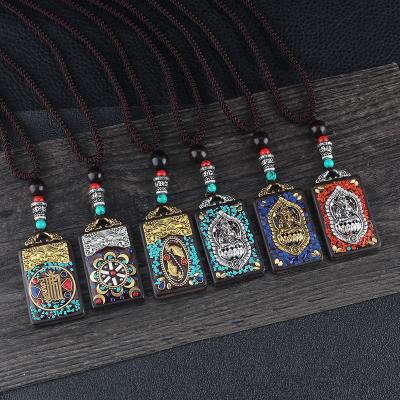 China Simple Buddha Style Ebony Wood Sweater Chain Nepali Wooden Ethnic Elephant Long Lead Free Nickel Free Thangka Necklace for sale