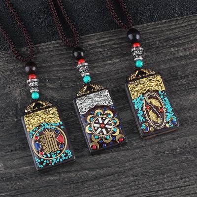 China Nepal Style Long Necklace Ethnic Handmade Lead Free Nickel Free Buddha Inlay Lucky Sweater Chain Pendant Necklace for sale