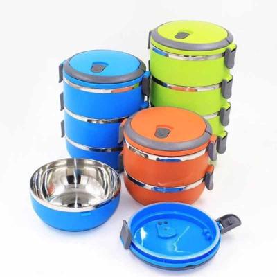 China Sustainable Stainless Steel Round Shape Lunch Box Multilayer Thermal Insulated Food Container for sale