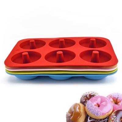 China 6-Cavity Disposable Custom Silicone Donut Mold / Non-Stick Donut Mold Cake Silicone Mold for sale