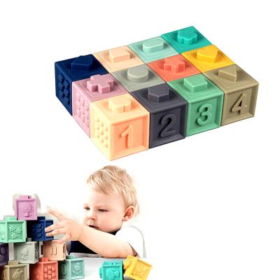 China Colorful / Pattern Educational Sensory Baby Montessori Toys Silicone Soft Stacking Blocks Toy for sale