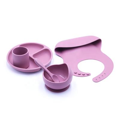 China Sustainable New Arrival Non-Toxic Strong Suction Bowl Spoon Tableware Set Set Baby Bib Silicone Baby Feeding Bowl And Dish for sale