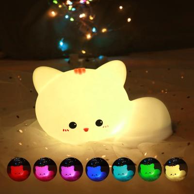 China Hot Sales Colorful White Light +warm Sleep Soft Touch Light Silicone Cat Night Light Cute For Kids for sale