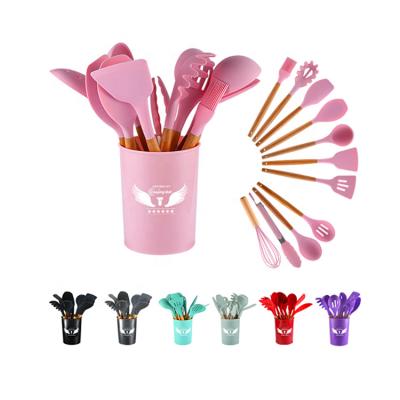 China Sustainable Utensil Set Silicone Tools Cooking China Wooden Accessories For Kitchen Cooking Pink Used Utensils for sale