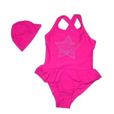 China 2021 Solid Cross Back Girls Swimsuit One Piece Breathable Hexagram Printing Girls Swimwear for sale