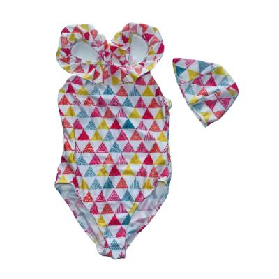 China Breathable Geometric Print Girl's Bikini 2 Set With Ruffle Hat Kids Halter Swimsuits Swimsuits One Piece Swimwear for sale