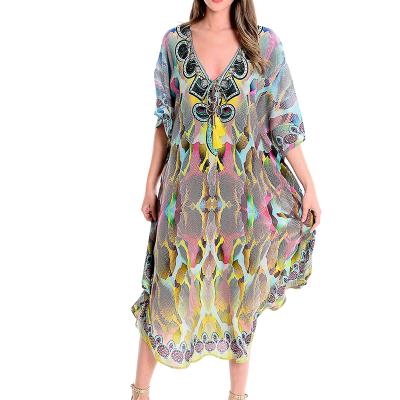 China Big Breathable Chiffon Beach Cover Up Plus Size Bikini Cover Up Dress 2019 Saida de Praia Vestidos Mujer Maxi Print Pareos de Playa Mujer for sale