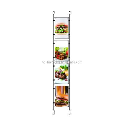 China Acrylic Floor To Ceiling Cable Hanging Clear Paper Acrylic Photo Document A4 Display Sign Holder Systems for sale