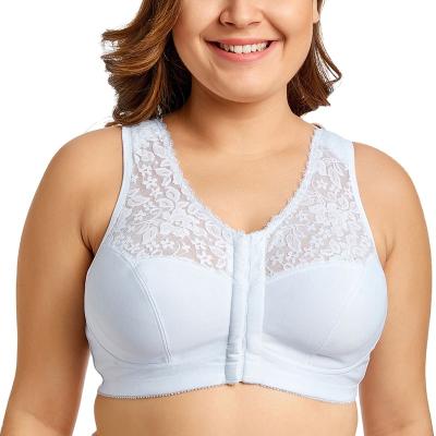 China Factory Customized High Quality Big Cup One Piece Sizes Women's Front Fastening Bras Lace Plus Size Full Coverage Wireless Racerback Bra for sale