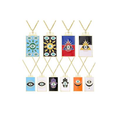 China New Fashion Punk Evil Eyes Oil Gold Plated Copper Chain Wild Drop Stainless Steel Geometric Pendant Demon Eye Necklace for sale