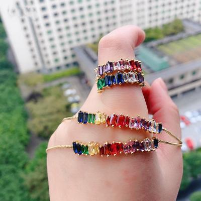 China New Arrival FASHION Sensitive Jewelry Colored Rainbow Zircon Necklace Six Form Rhinestone 18K Gold CZ Jewelry Set For Lady for sale