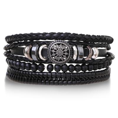 China TRENDY INS Amazon Hot Selling Men Charm Leather Bracelet Jewelry Sets Multi Style Hip Hop Punk Rocks Bracelet Sets for sale