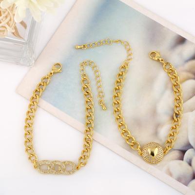 China CZ Diamond Brass Heart Charm Chain Cuban Chain Bracelet Anklet Fashion Hip Hop Bracelet Anklet for sale