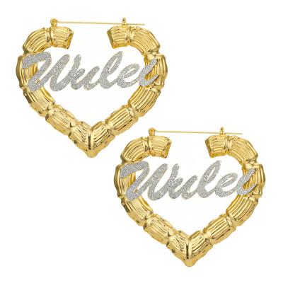 China FASHIONABLE Custom Big Circle Women Personalized Earring Bamboo Gold Plated Names Jewelry Studs Stud Name Earrings for sale