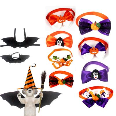 China Factory Wholesale Viable Halloween Dress Up Cool Black Pet Accessories Cat Dog Wing Bow Tie Set Pet Bow Tie for sale