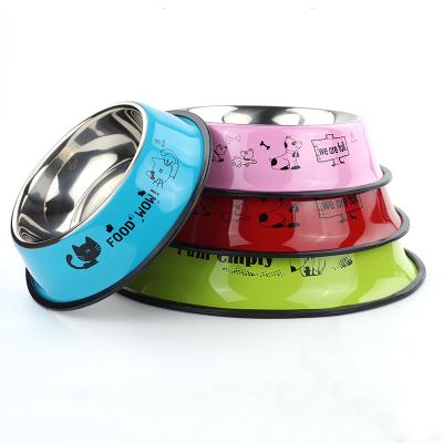 China Wholesale Viable High Quality Cat Dog Stainless Steel Pet Bowl Cartoon Color Luxury Pet Bowl for sale