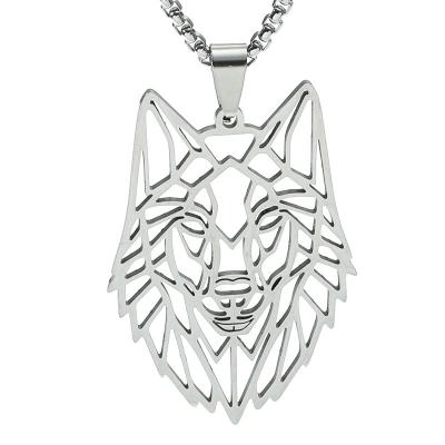 China Fashionable Hollow Stainless Steel Wolf Head Punk Animal Pendant Necklace For Men for sale