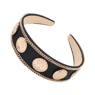 China Metal vintage baroque women's hair accessories hair circle coin satin headband QDHB609 for wholesale for sale