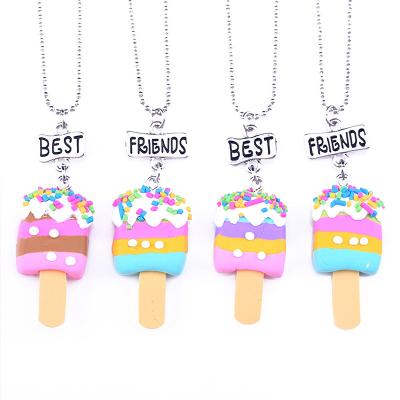 China Cheap Cute Kids Best Friends Necklace AJS1933125 With Ice Cream Cute Charm Rainbow Resin Necklace Pendent Jewelry Set for sale