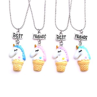 China AJS1933129 Zinc Alloy Fashion New Cheap Kids BFF Necklace With Rainbow Resin Unicorn Pendent Necklace Jewelry Set For Kids Gift for sale