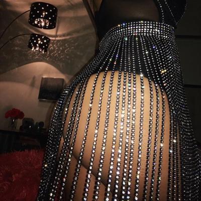 China 2021 Waist Girl Mini Skirt Bling Full Crystal Sexy Rhinestone Sparkles Diamond Long Fringe Tassel Club Praise Festival Slim Hip Skirt for sale