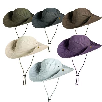 China Custom Logo Bulk Wide Brim Sun Hat Waterproof UV Protection Outdoor Nylon Bucket Hats for sale